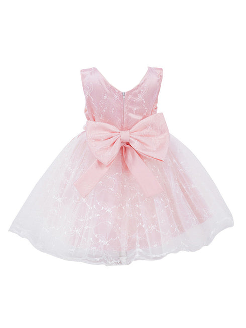 Baby Girls Lala & Erina Pink Lace Satin Flower Girl Dress 3-24M back